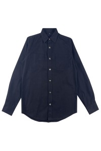 訂製純色藍色男裝恤衫     設計白色鈕扣撞藍色恤衫     胸前兩袋設計    恤衫專賣店    R432